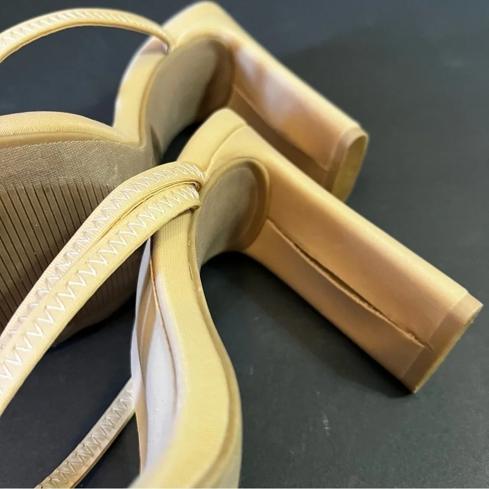 Lulus Ferrara Nude Natural High Heel Strappy Sandals Size 7.5 Heel 4.5”
